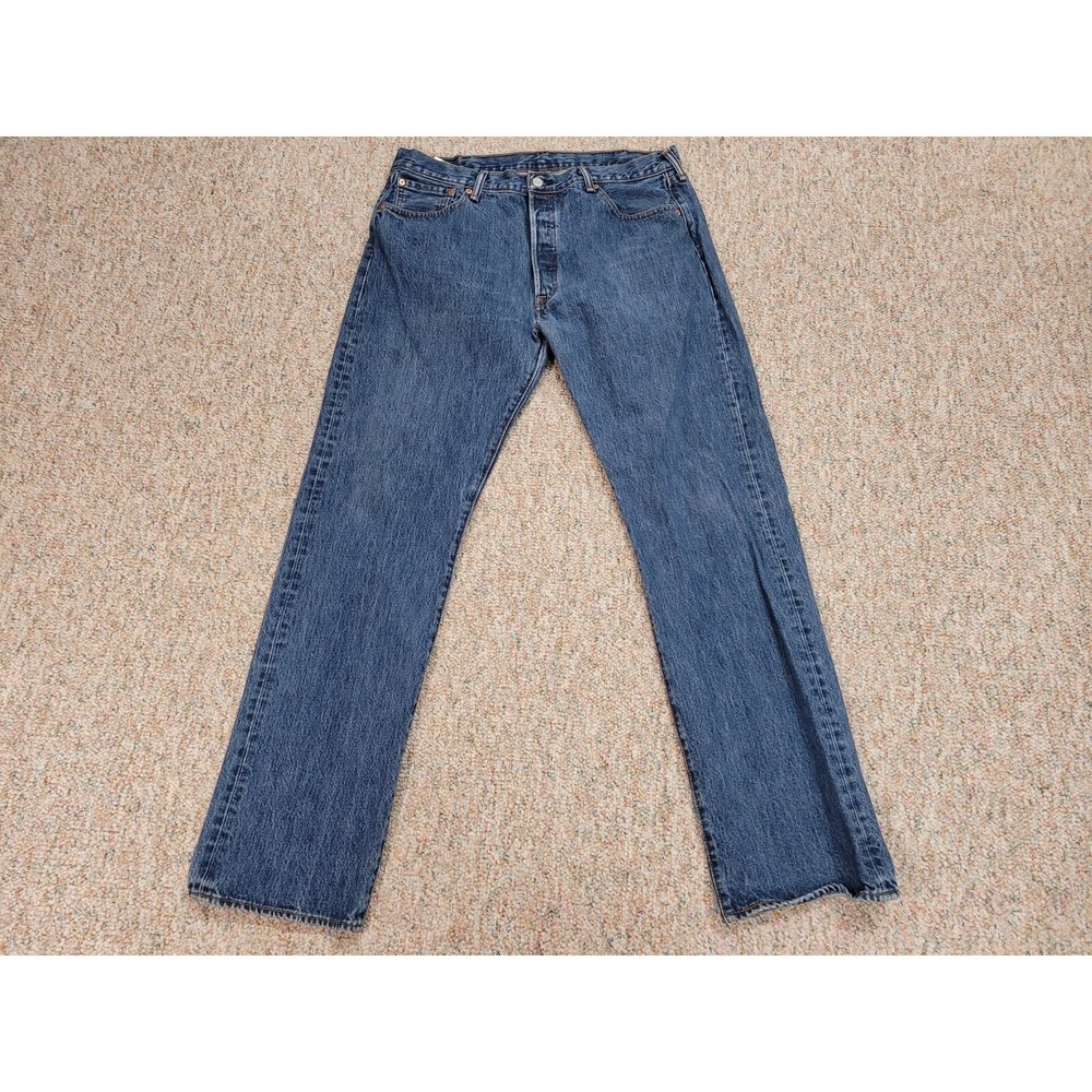 Levi's 501 Jeans Mens 38x34 Blue Denim Button Fly Straight Leg Medium Wash